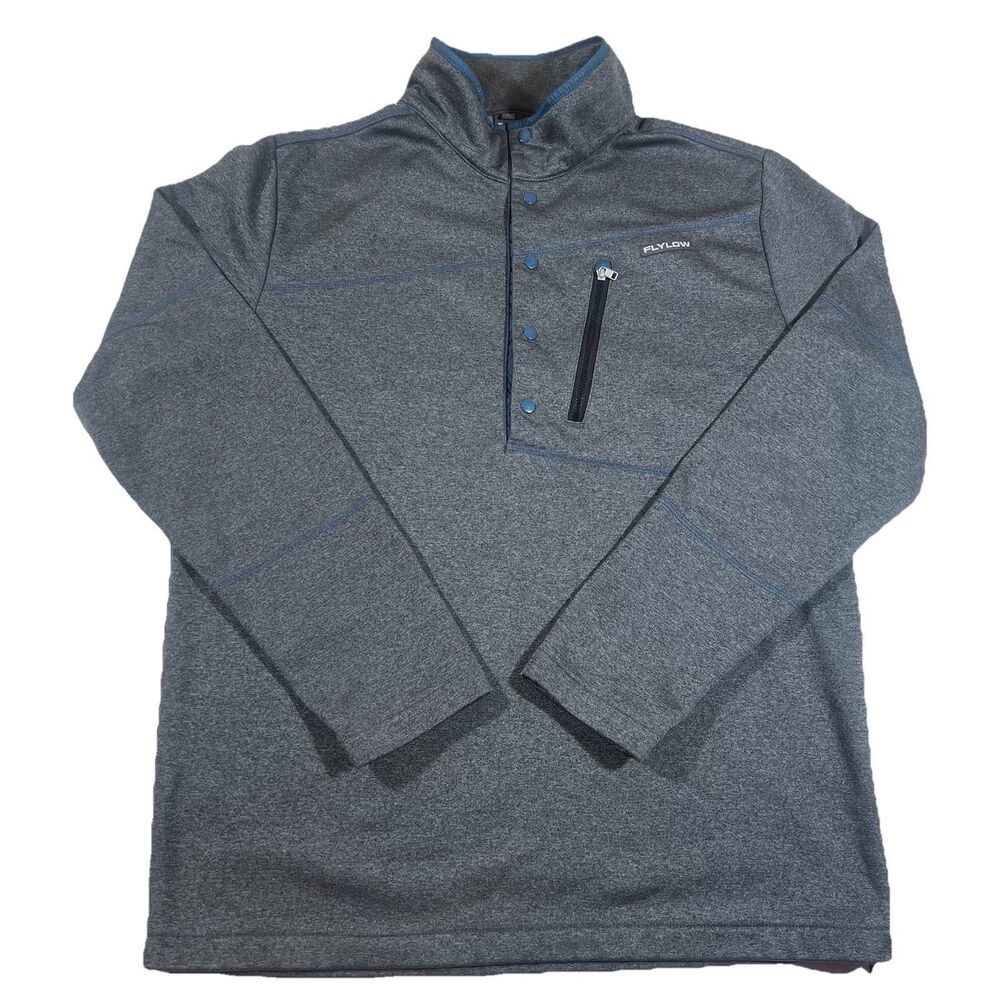 Flylow Grey Fleece Half Snap Pullover Sweater Mid Layer Men's Size Large